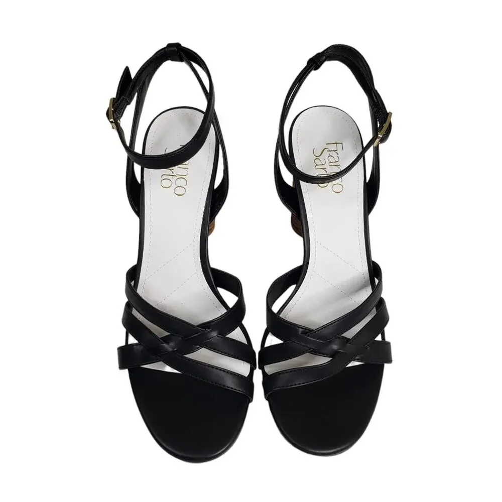 Franco Sarto Womens 9 Olina 2 Wicker Block Heel Ankle Strap Sandal NEW